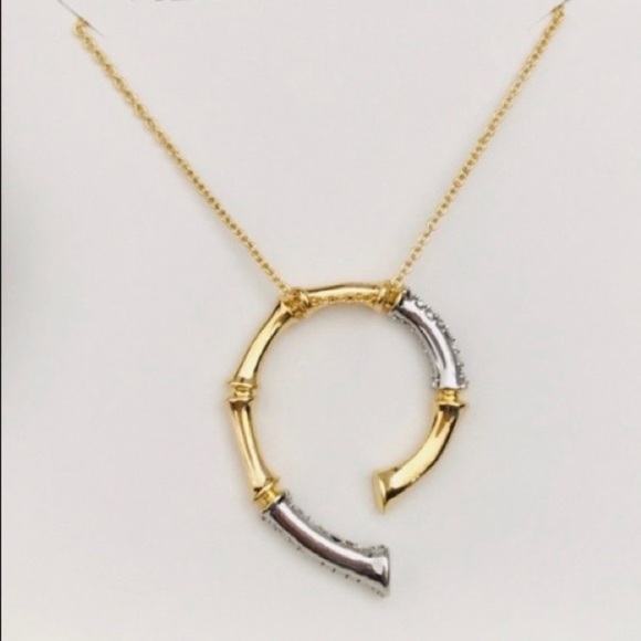 ALEXIS BITTAR • Gold & Silver Crystal Horseshoe Bamboo Pendant Necklace - Picture 9 of 10